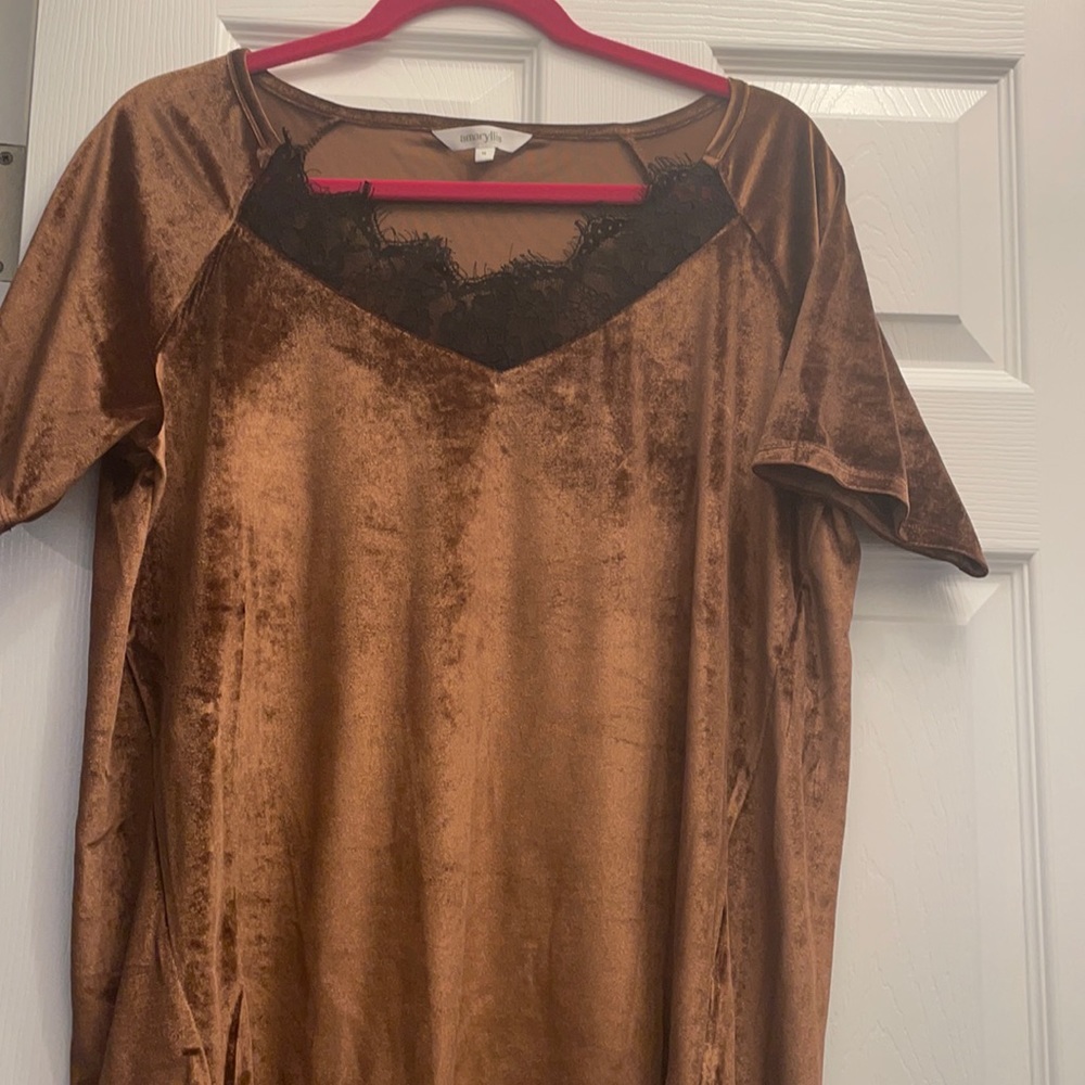 Amaryllis velvet lace neck top